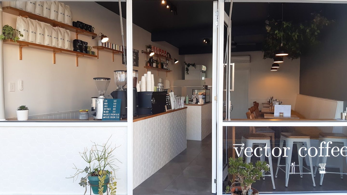 Vector Coffee's open shopfront, with the café counter inside