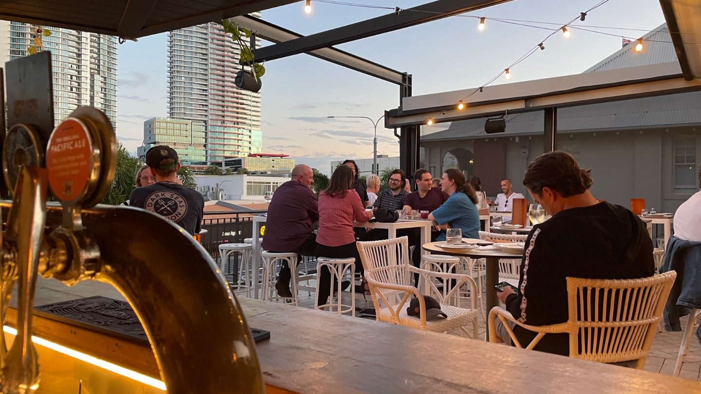 Diners on the rooftop at Mr P.P.'s in Southport