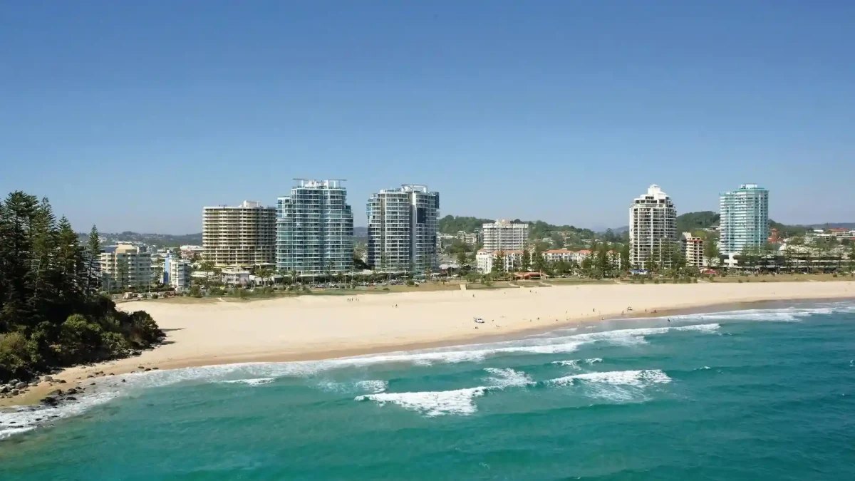 Coolangatta Beach and its high-rises from the air