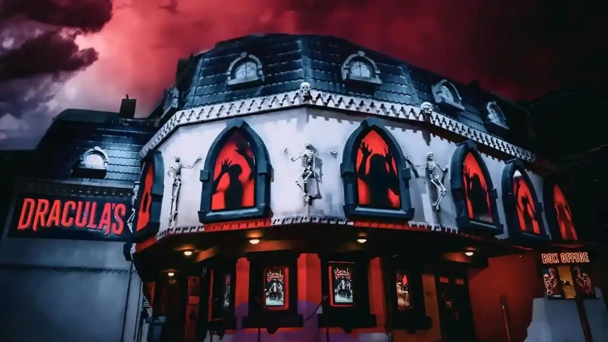 The castle-style front of Dracula's Cabaret