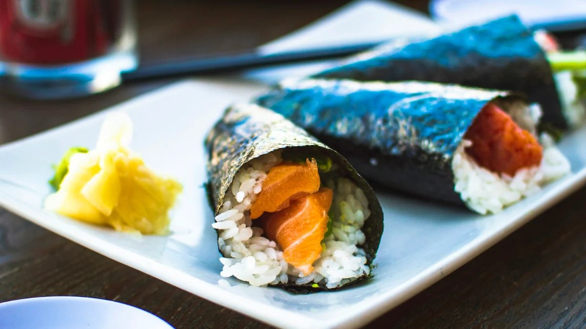 Salmon temaki hand rolls