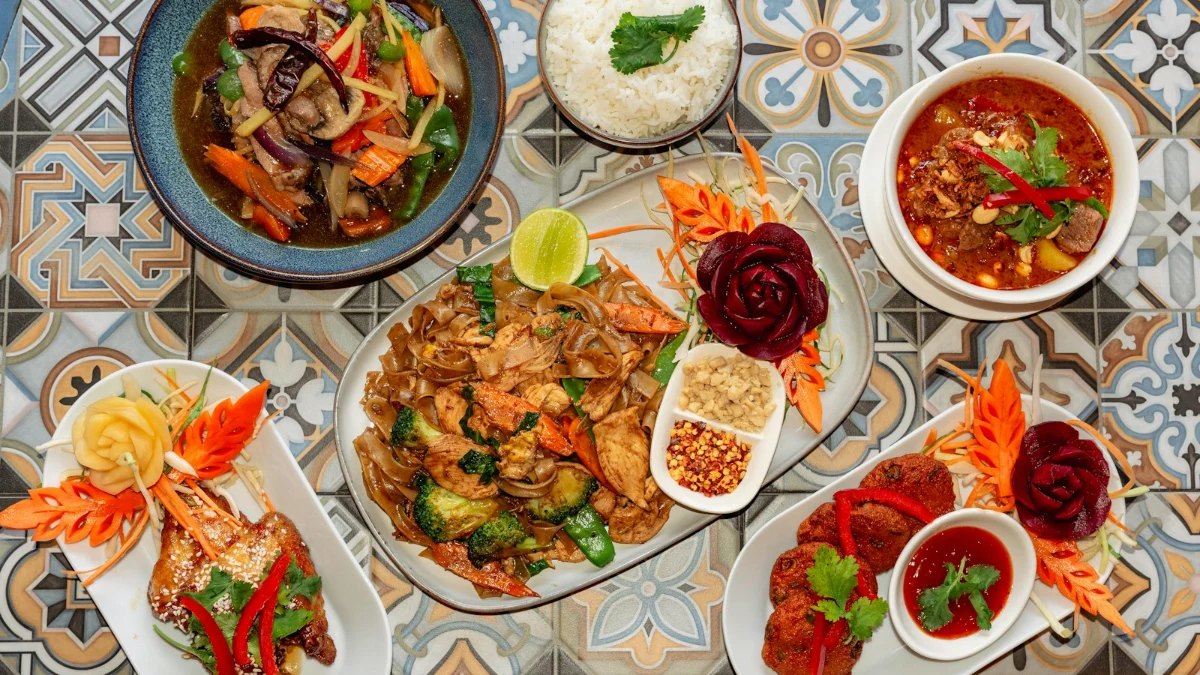 A spread of Thai dishes