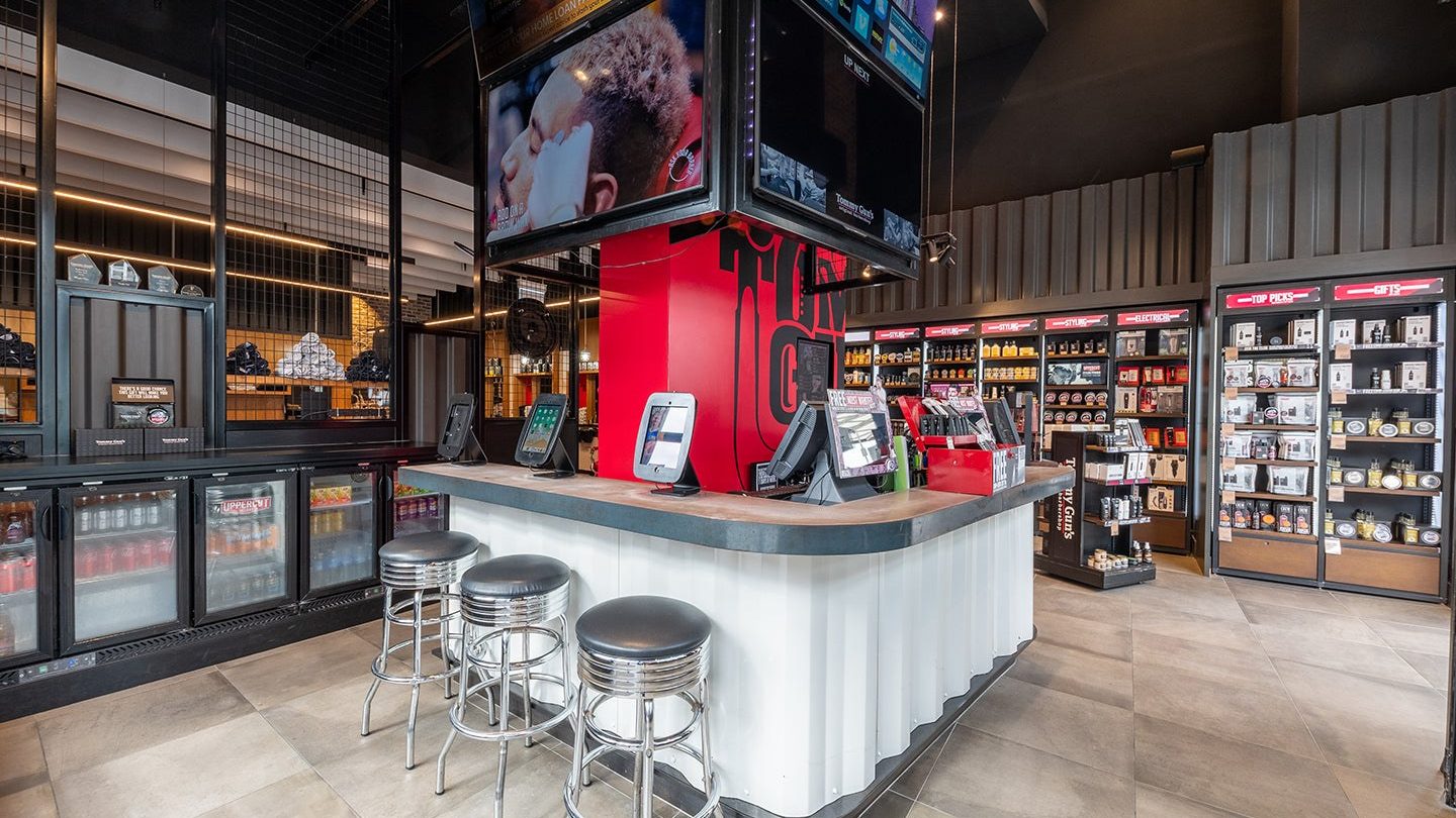 The bar and barber shop at Tommy Gun's Pacific Fair