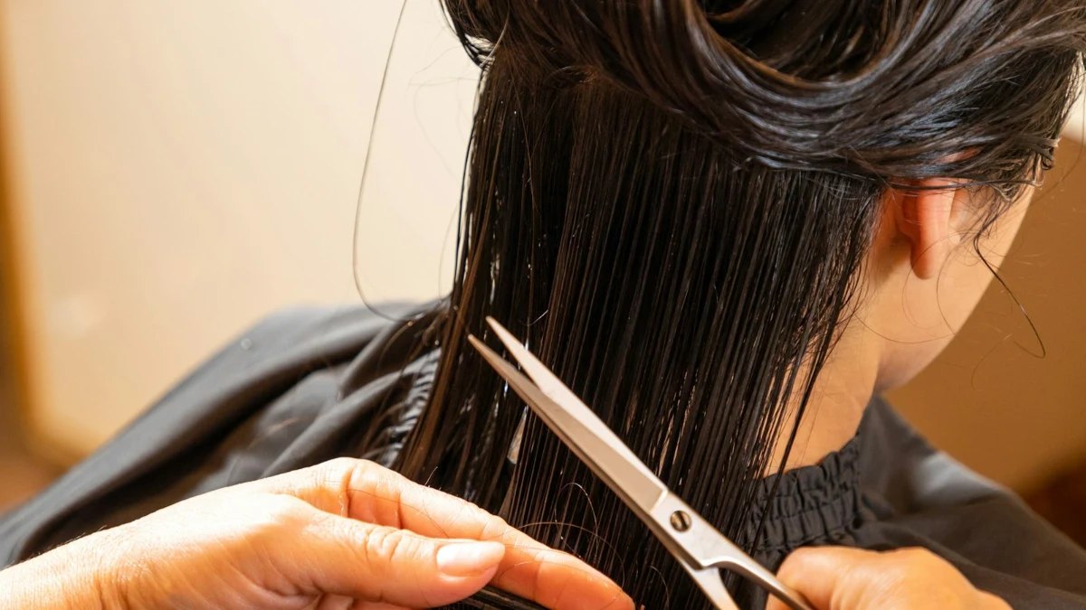 A hairdresser cutting a client's hair